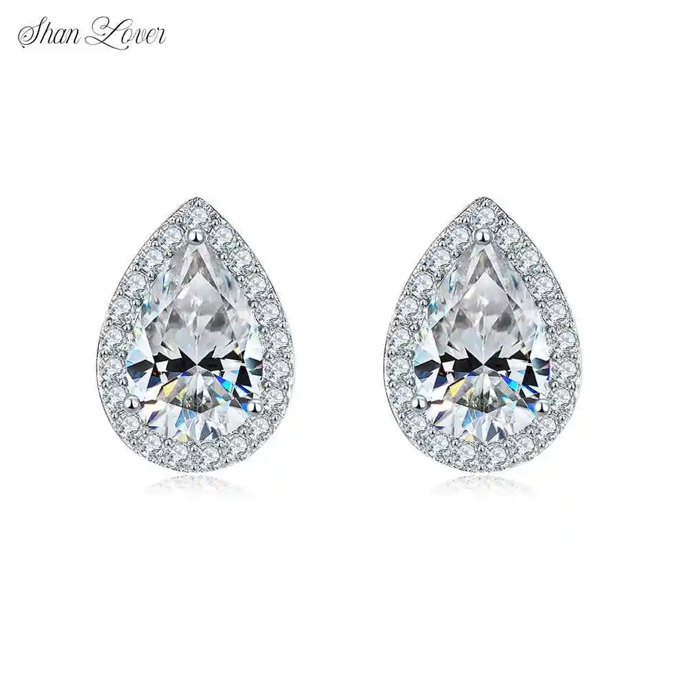 ShanLover Brand 1.8ct Moissanite Diamond Water Drop Stud Earrings for Women CMA Certificate 925 Sterling Silver Jewelry