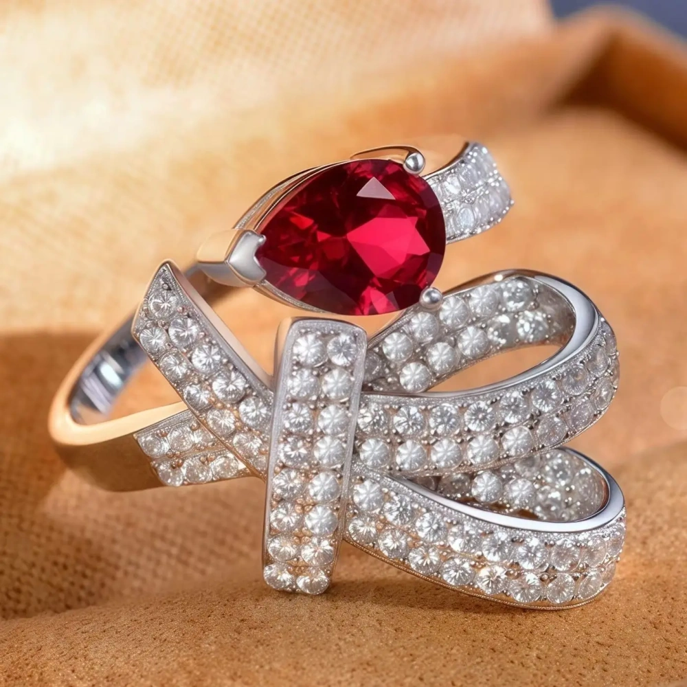 Winkin Winsin 1ct Water Drop Ruby Lab Grown Gemstones Diamond Ring Luxury 925 Sterling Silver Ring CMA Certificate Jewelry