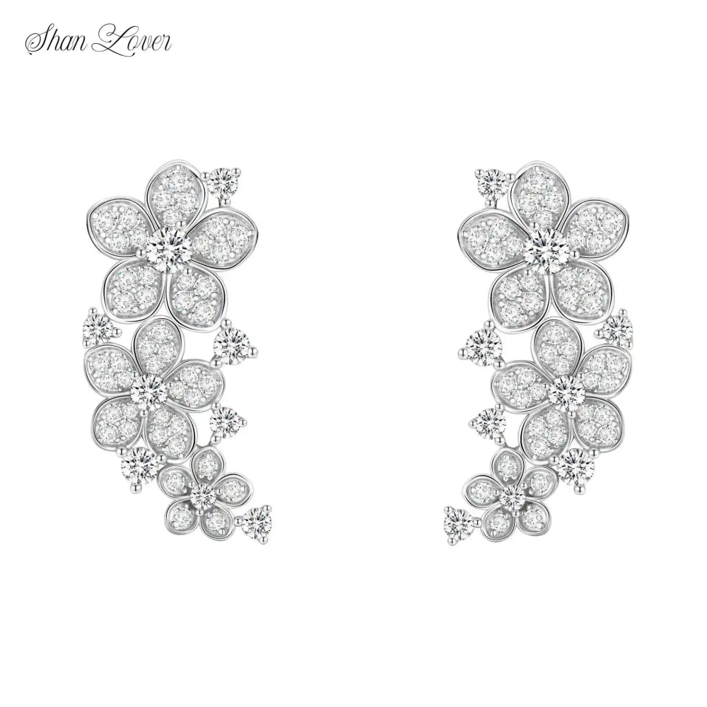 ShanLover Brand 5A Level 925 Sterling Silver Three Flower Earrings Luxury Tassel Pendant Zircon Earrings Jewelry for Women