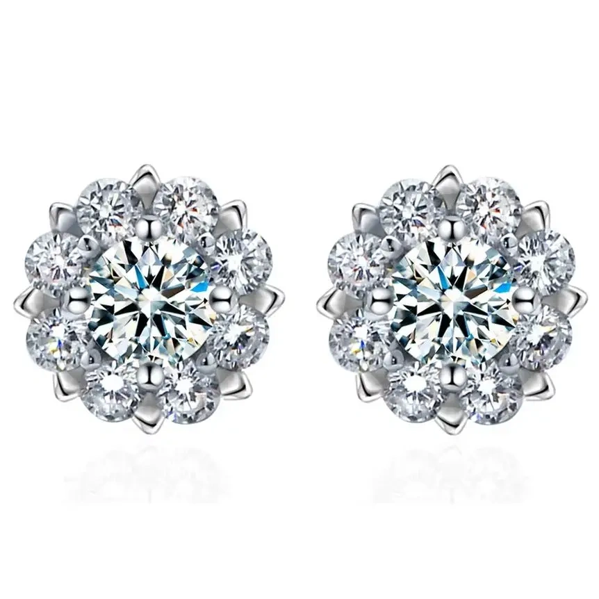 ShanLover Brand Luxury 0.5ct Snowflake Design Moissanite Diamond Stud Earrings S925 Sterling Silver Earrings Jewelry