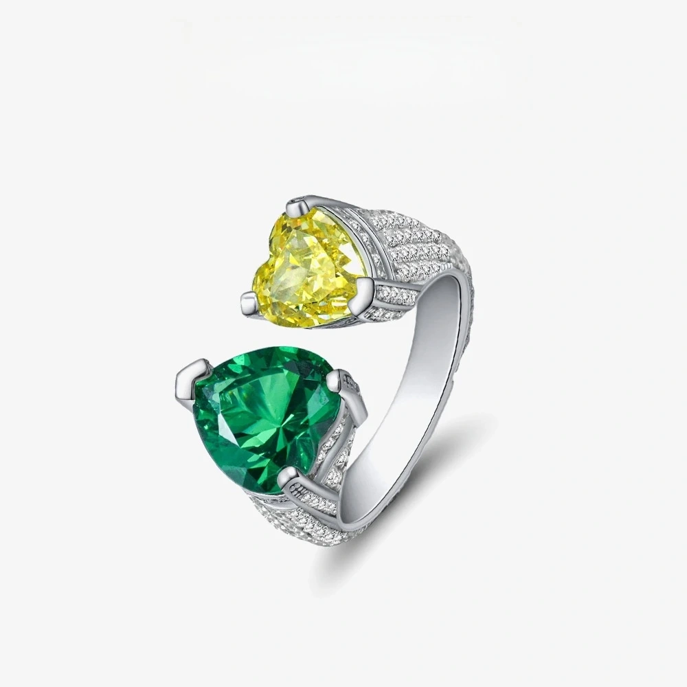 Winkin Winsin Sterling Silver Contrast Color 4ct Heart Shape 8*8 Ice Flower Cut High Carbon Diamond Ring For Women