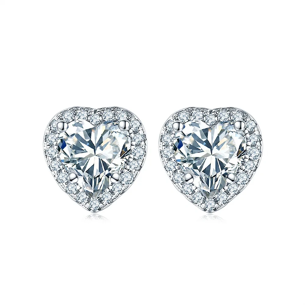 ShanLover Brand 1.2ct Heart Shaped Moissanite Diamond Stud Earrings S925 Sterling Silver Fashionable Classic Earrings For Women