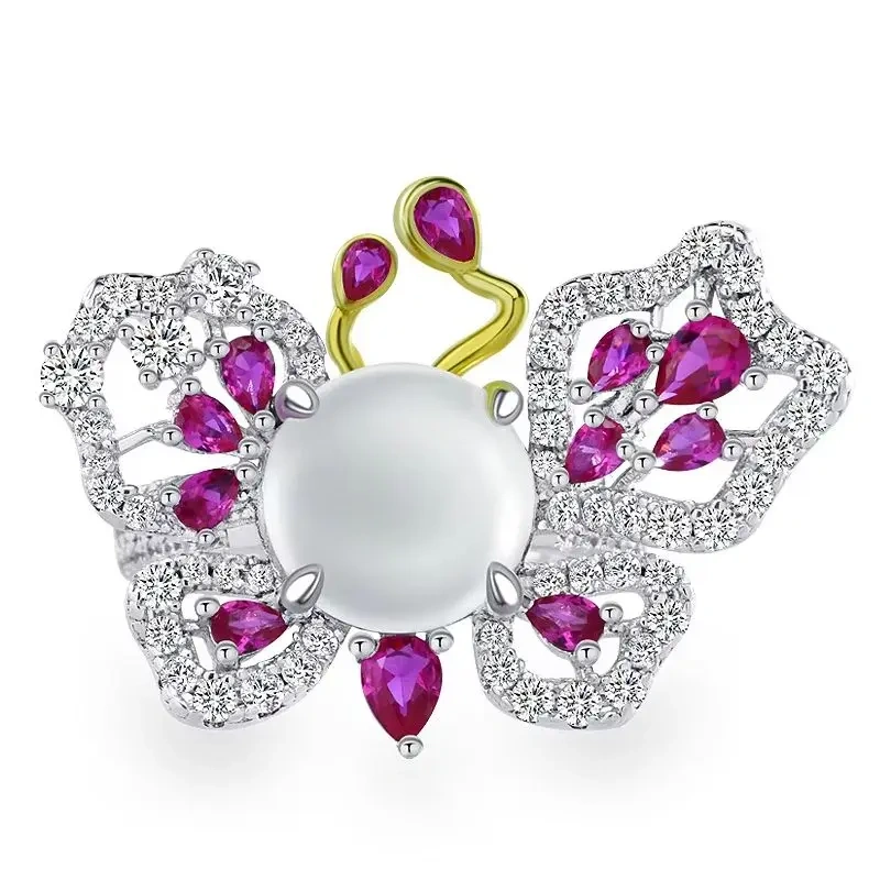 Winkin Winsin 925 Sterling Silver White Round Lab Grown Gemstones Ring Women 4 Carat Butterfly Diamond Ring Jewelry