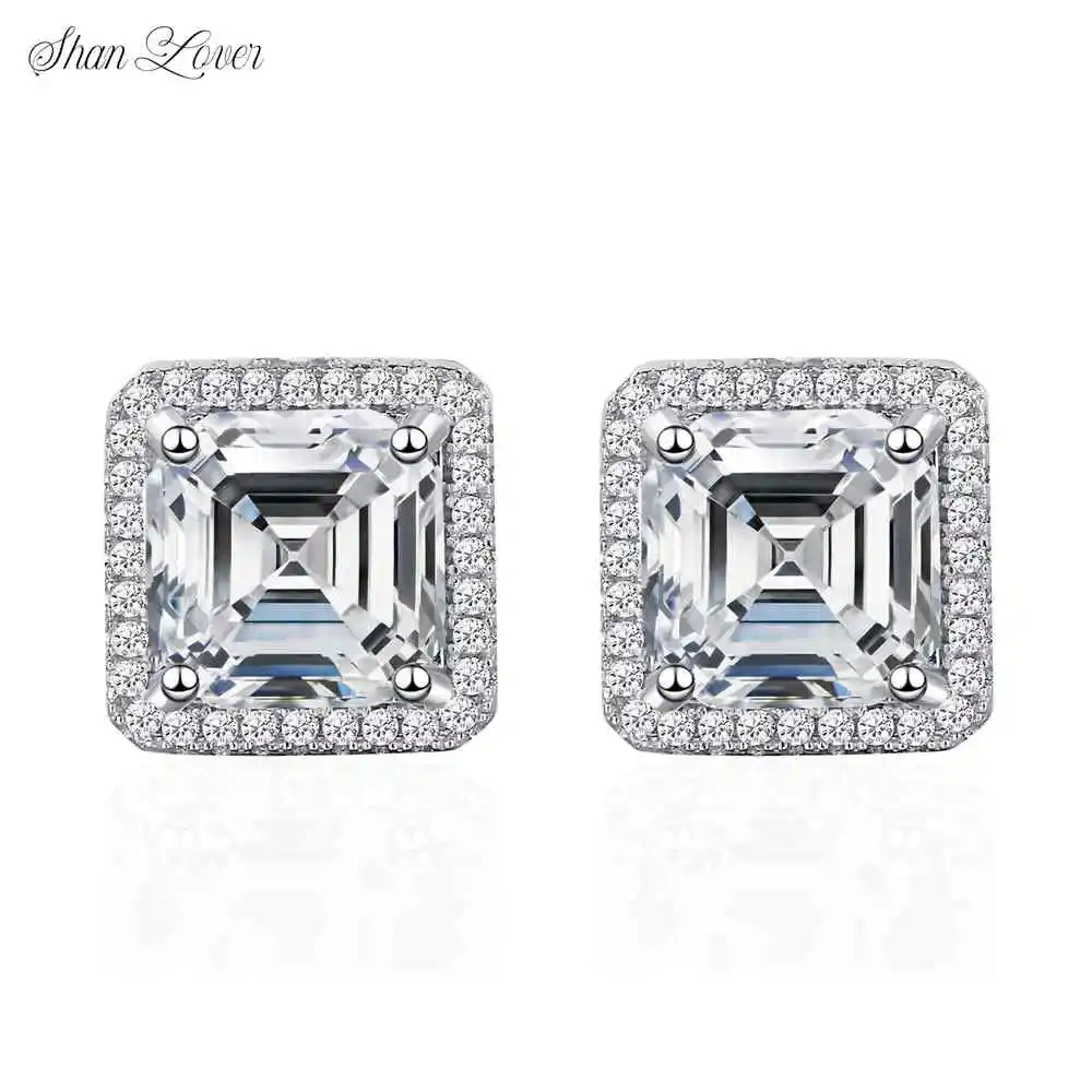 ShanLover Brand MUSHAN CO. MST Top Grade Square Moissanite Stud Earrings for Women Girl Real 925 Sterling Silver Diamond Jewelry