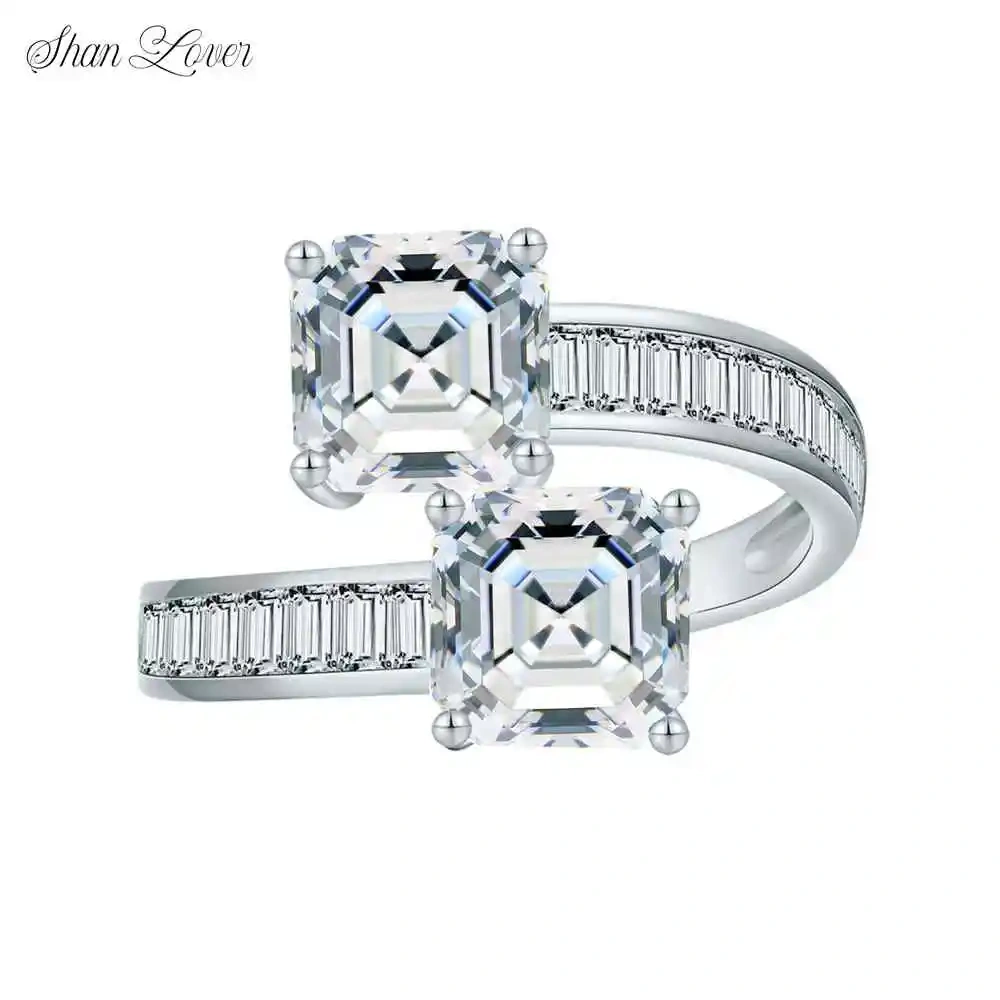 ShanLover Brand 2ct Moissanite Diamond Ring For Man Woman Unisex Square Cut Diamonds S 925 Sterling Silver Gemstone Ring Jewelry