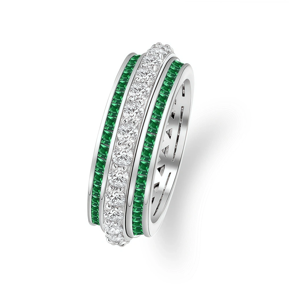 Winkin Winsin S925 925 Sterling Silver Round Ring 1.5mm Rotatable High Carbon Diamond Ring for Women Jewelry