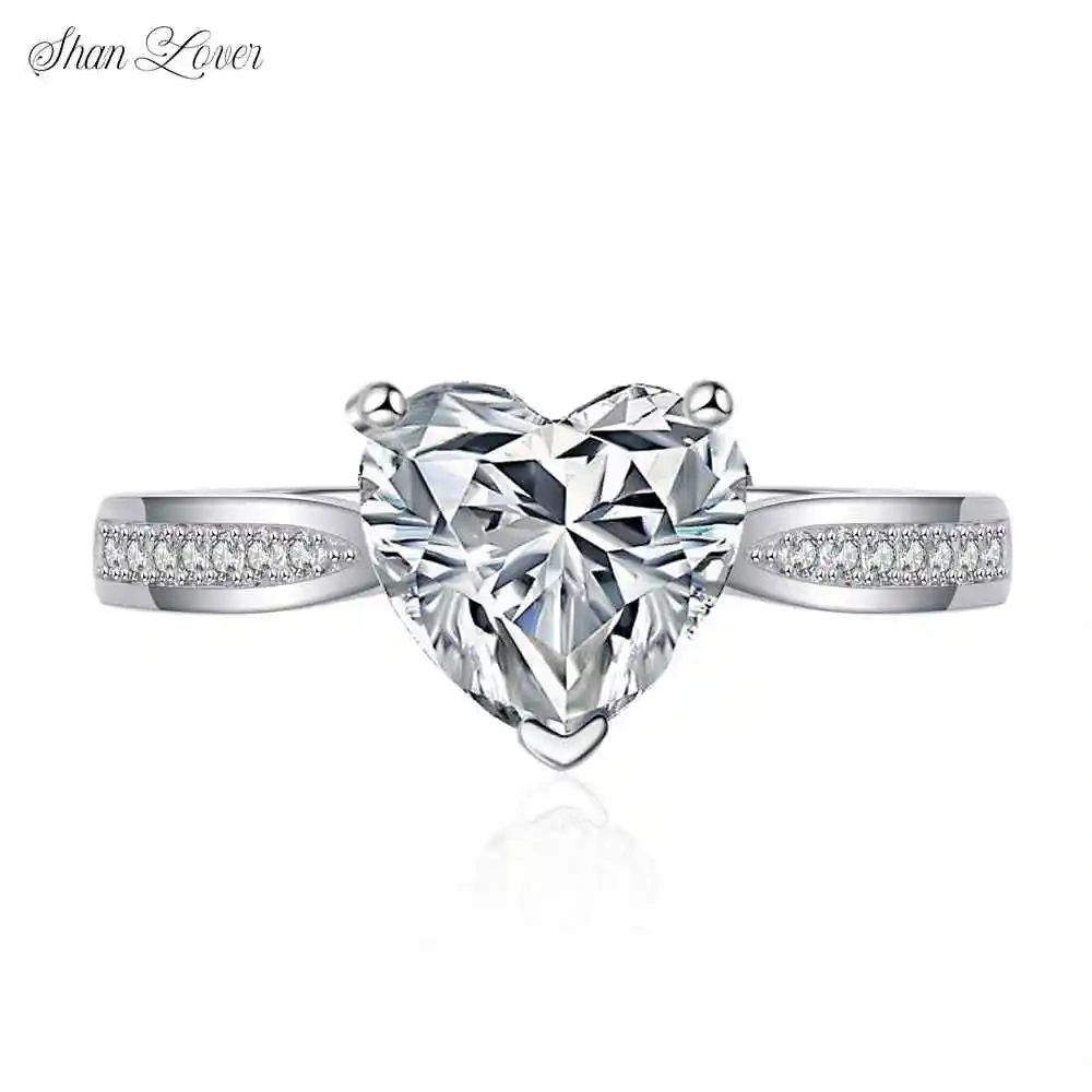 ShanLover Brand Luxury Brand Designer 2 Carat Heart Moissanite Diamond Ring Set S925 Sterling Silver Moissanite Diamond  Jewelry
