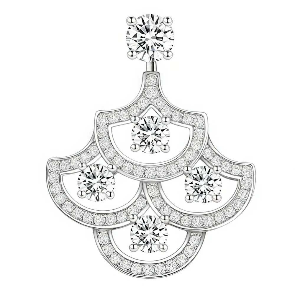 ShanLover Brand 5A Level 925 Sterling Silver Fan Shaped Stud Earrings with Full-Diamond Hollow Design Earrings Jewelry