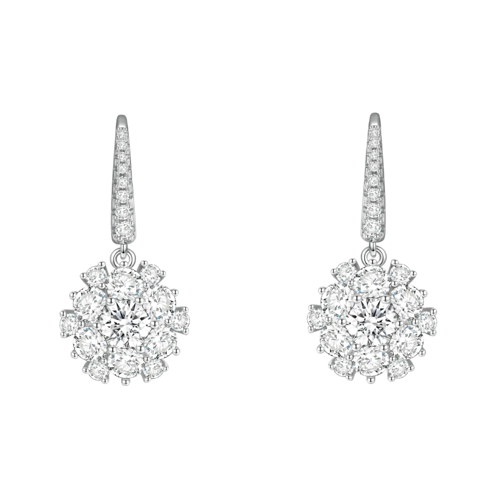 ShanLover Brand 5A Grade Full Diamond Sunflower Zircon Drop Earrings Luxury 925 Sterling Silver Earrings Jewelry For Women