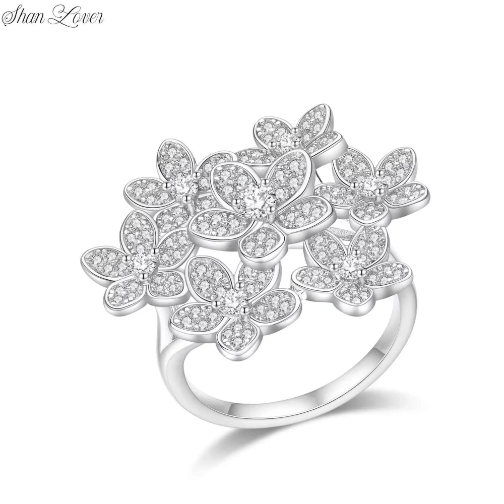 ShanLover Brand Famous Jewelry Designer Real 925 Sterling Silver Ring for Woman Flower Rings Fashion Silver Jewelry For Girl
