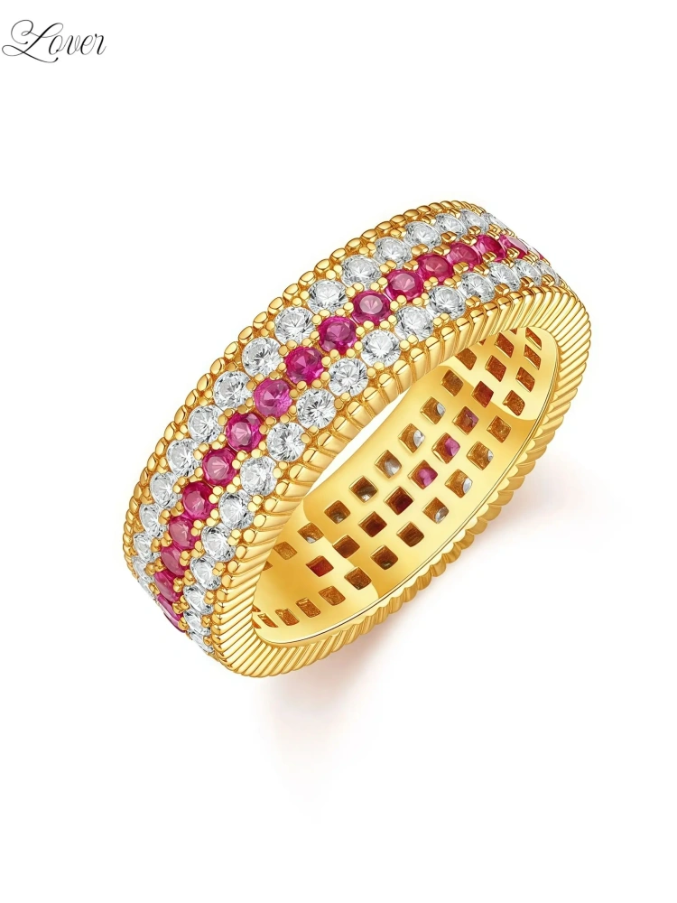 ShanLover Brand Designer Woman Rings 925 Sterling Silver Ring 18k Gold Plating Red Corundum Gemstones Rings For Woman Jewelry
