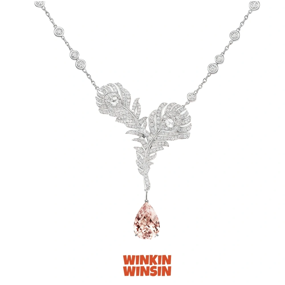 WinkinWinsin Brand Luxury 925 Sterling Silver Pendants Necklaces High Carbon Diamond Feather Necklace Pendant For Women Jewelry