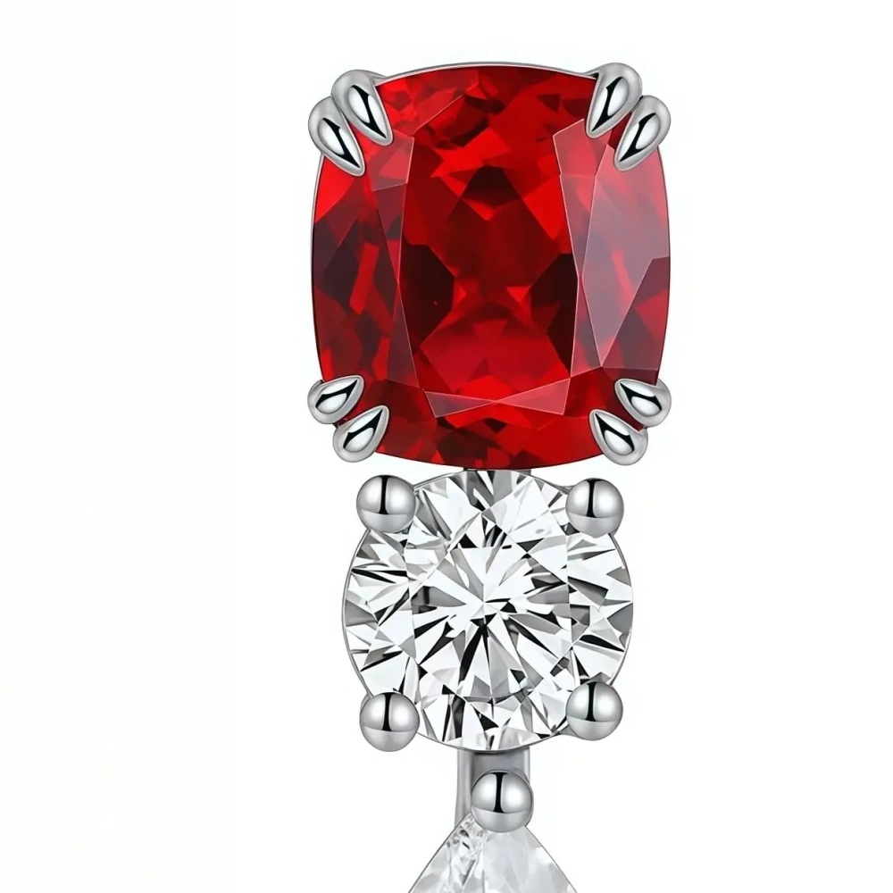 ShanLover Brand Luxury Brand Designer Ruby Stud Real 925 Sterling Silver Earrings High Quality Pigeon Blood Red Jewelry