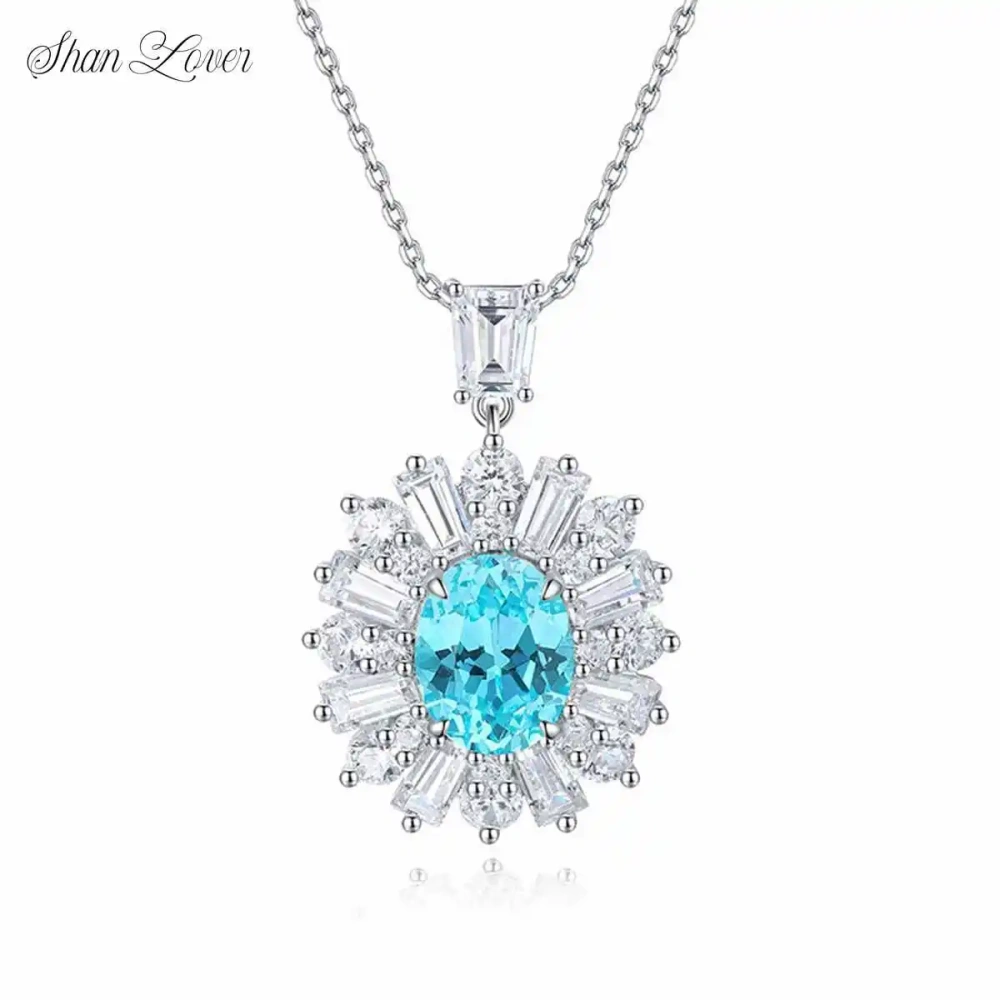 ShanLover Brand  High Quality Luxury And End S925 Lab Grown Gemstones Silver Cultivated Paraiba Necklace Accessory For Women