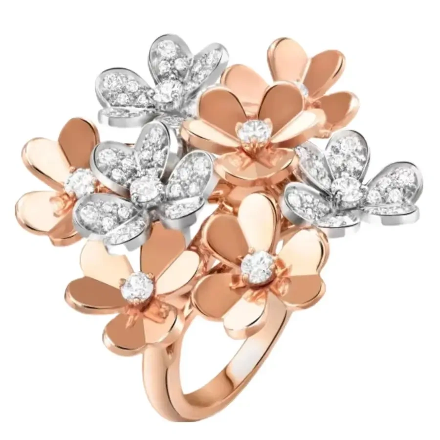Winkin Winsin 925 Sterling Silver New Style Luxury Brand Designer Clover Two-Tone Diamond Accented Ring CMA Certificate Jewelry