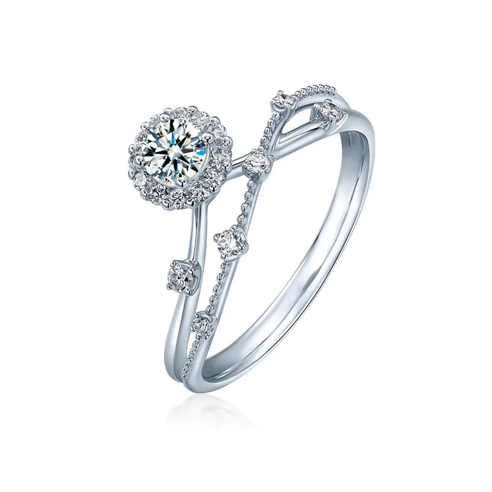 ShanLover Brand Moissanite Ring for Women S925 Sterling Silver Star Track Full Diamond Band Elegant Wedding Engagement Jewelry