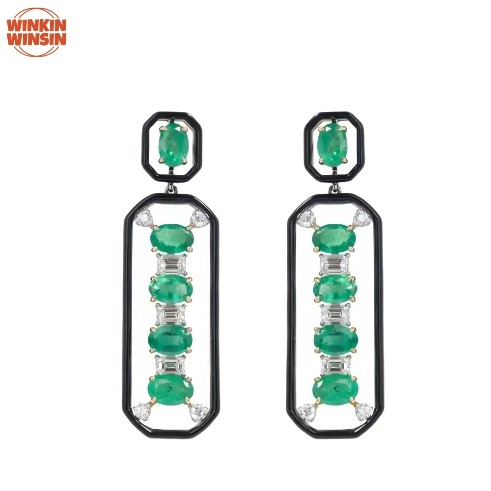 Winkin Winsin Luxury Brand High Grade Gemstones Earrings Muzo Emerald Real 925 Sterling Silver Earrings For Woman Girl Jewelry