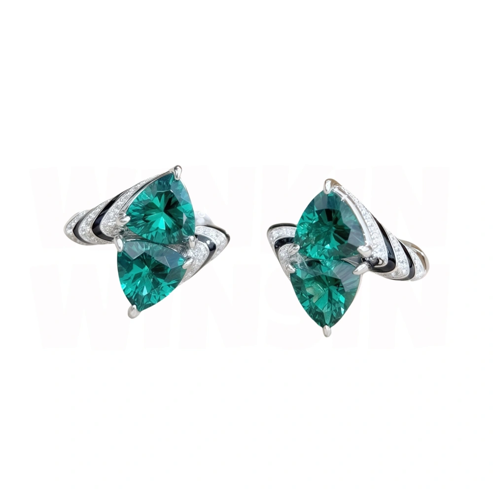 Winkin Winsin Luxury 925 Sterling Silver Leopard Stud Earrings Fashion Zebra Pattern Emerald Green Gemstones Earrings Jewelry