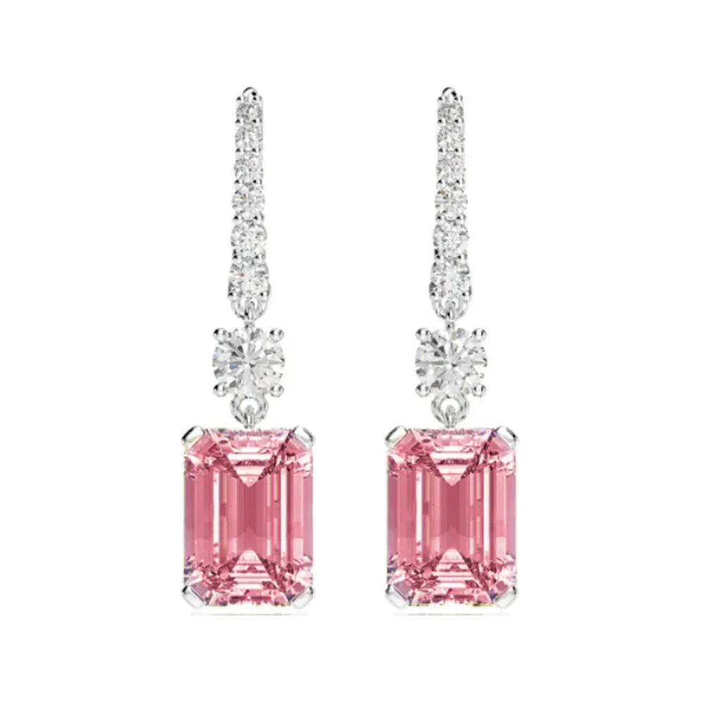 Winkin Winsin 925 Silver 8*11 High-Carbon Diamond Earrings, Rectangular Chamfered And Polished, 4 Carat Ear Hooks For Women