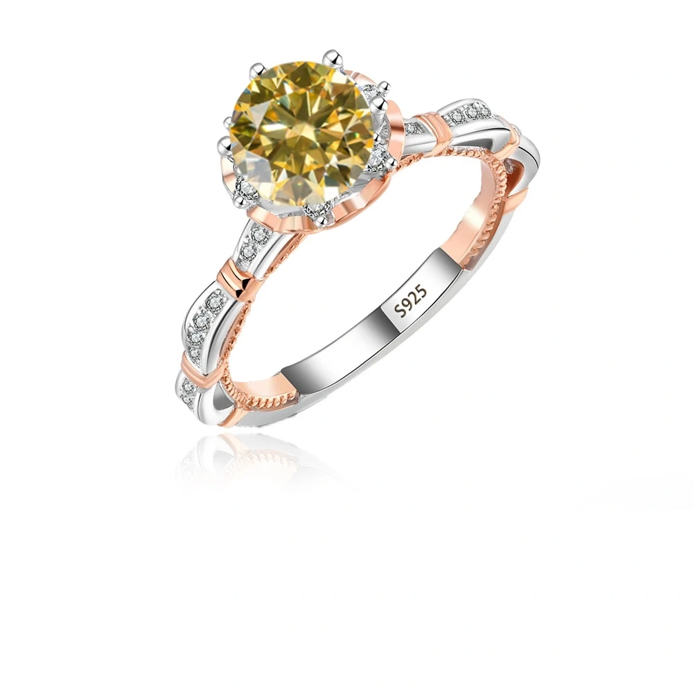 Winkin Winsins 925 sterling silver Moissan diamond ring, Princess on the Run, six-prong luxury 1-carat