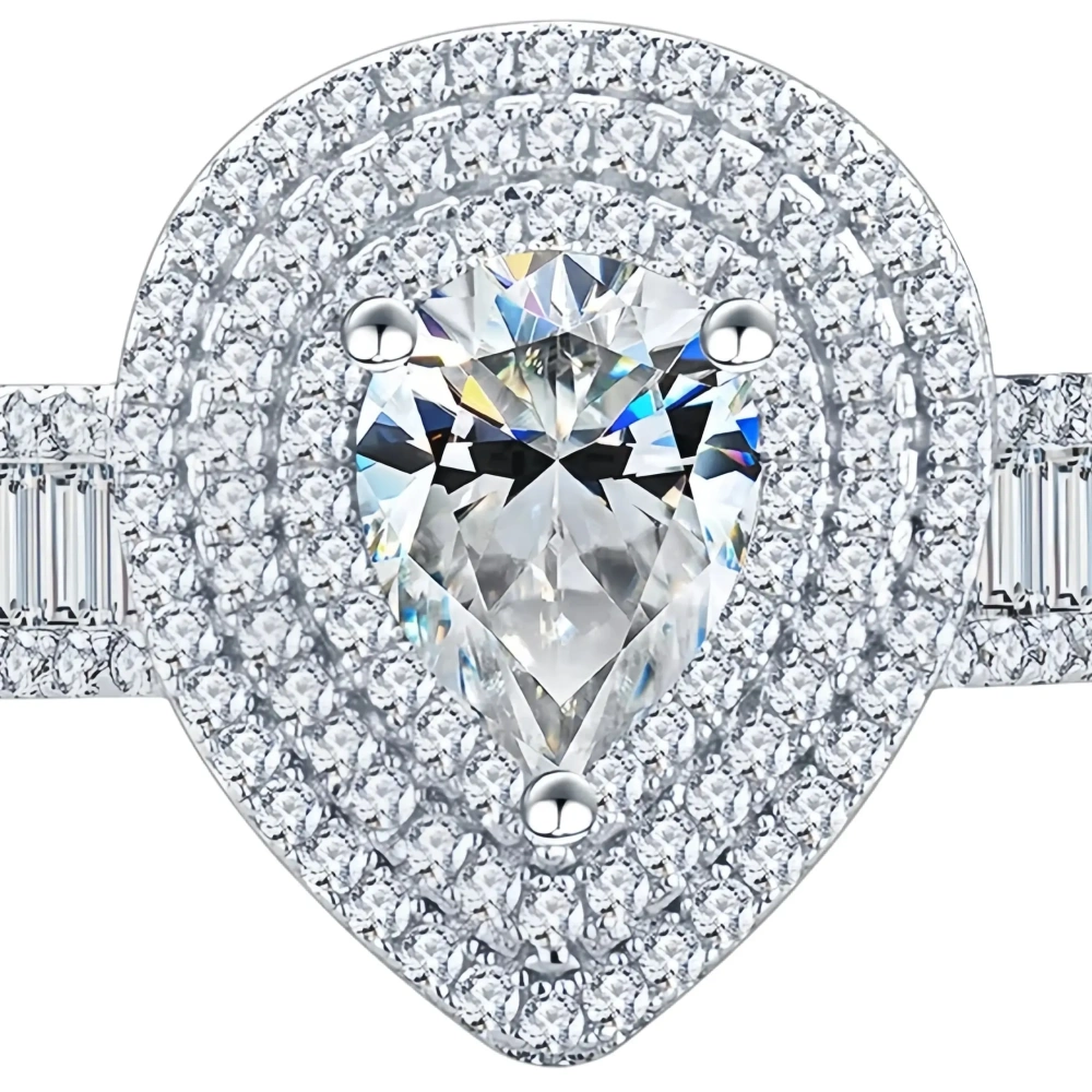 ShanLover Brand Made in MuShan Group MST Top Grade Moissanite Diamond Rings Pear Shaped Process 925 Sterling Silver Ring Jewelry