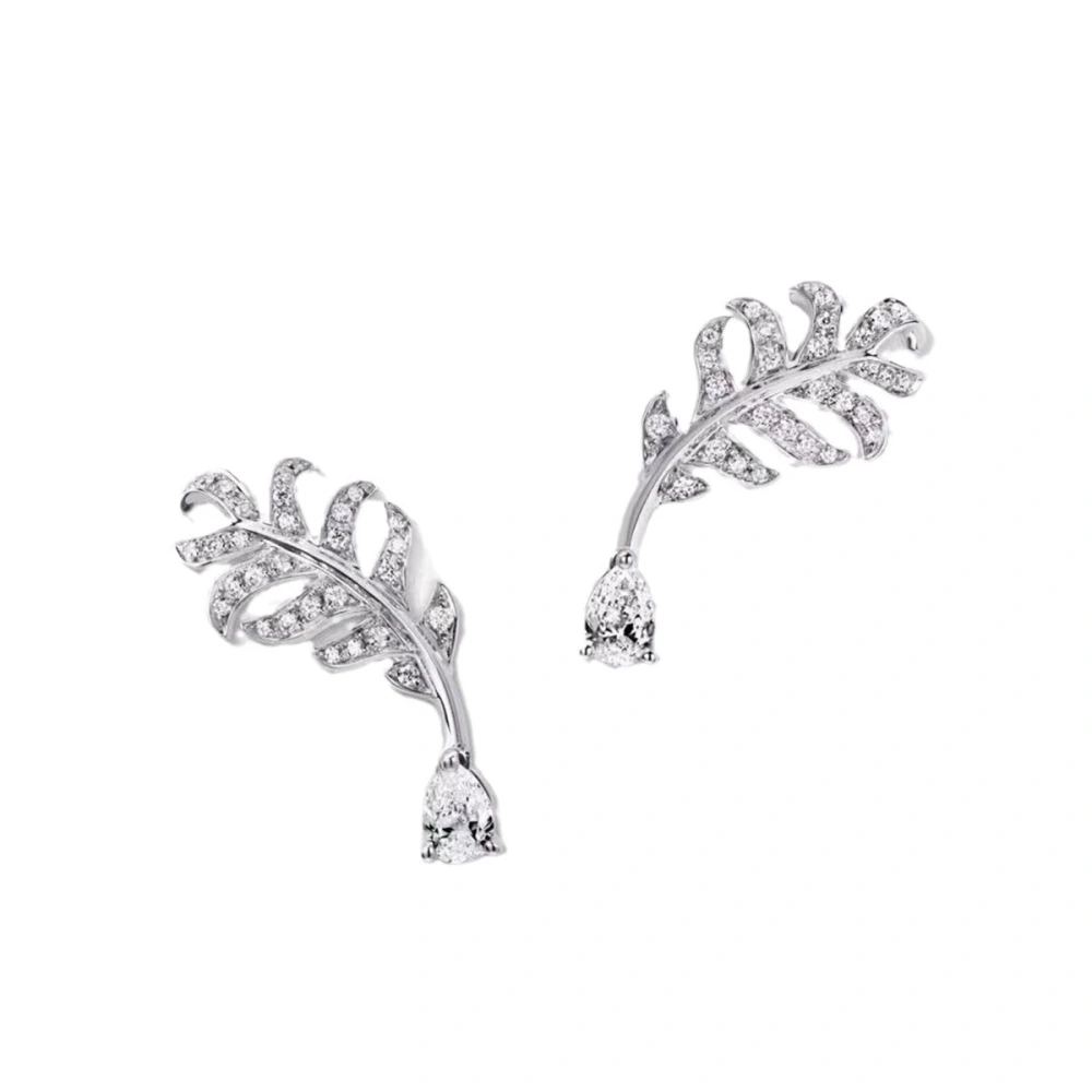 Winkin Winsin Feather Design Water Drop Diamond Light Luxury Ear Clasp Personality Classic Style