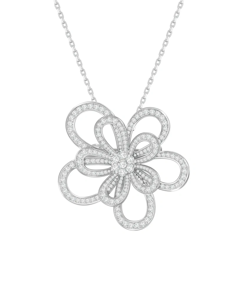 ShanLover Brand Woman 925 Sterling Silver Jewelry Brooch Pendants Necklace Multiple Use Flowerlace Zircon Chain Pendant Necklace
