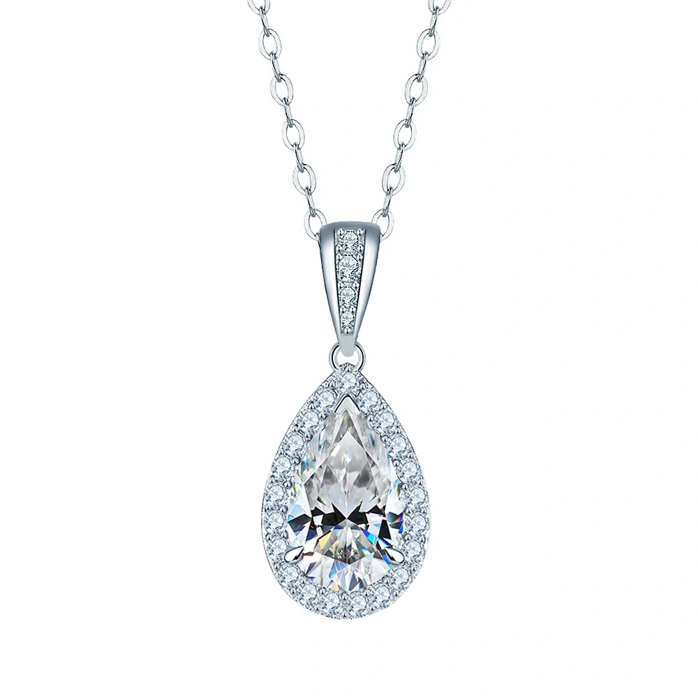ShanLover Brand Moissanite Pendant Necklace For Women S 925 Sterling Silver Chain Necklace With Water Drop Pendants Jewelry