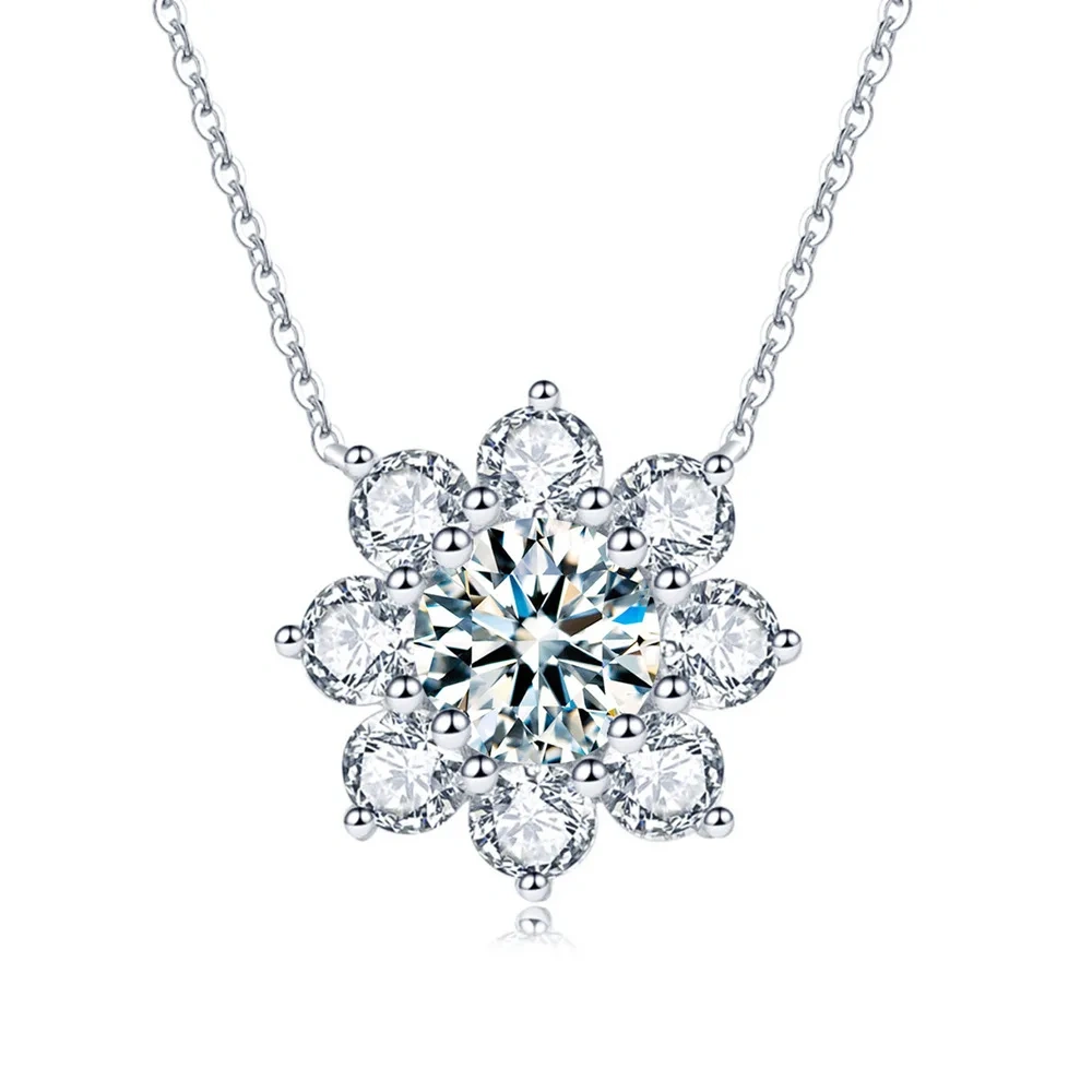 ShanLover Brand 1ct Sunflower S925 Sterling Silver Moissanite Diamond Pendant Necklace for Women CMA Certificate Jewelry