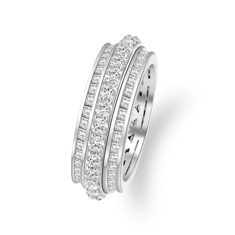 Winkin Winsin S925 925 Sterling Silver Round Ring 1.5mm Rotatable High Carbon Diamond Ring for Women Jewelry