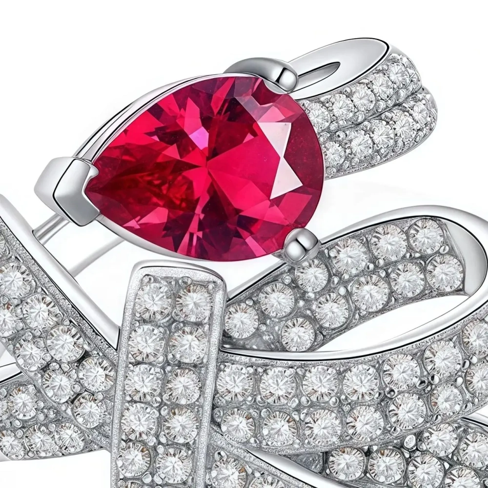 Winkin Winsin 1ct Water Drop Ruby Lab Grown Gemstones Diamond Ring Luxury 925 Sterling Silver Ring CMA Certificate Jewelry