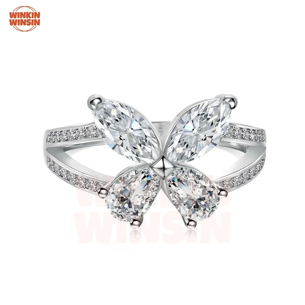 Winkin Winsin Luxury Brand Designer 0.5ct 925 Sterling Silver Butterfly Moissanite Diamond Ring Jewelry For Women CMA Certificat