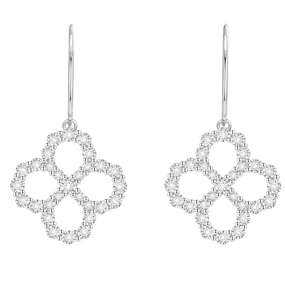 ShanLover Brand 5A Level Luxury Hollowed Out Four Leaf Clover Zircon Drop Earrings CMA Certificate Earrings Jewelry