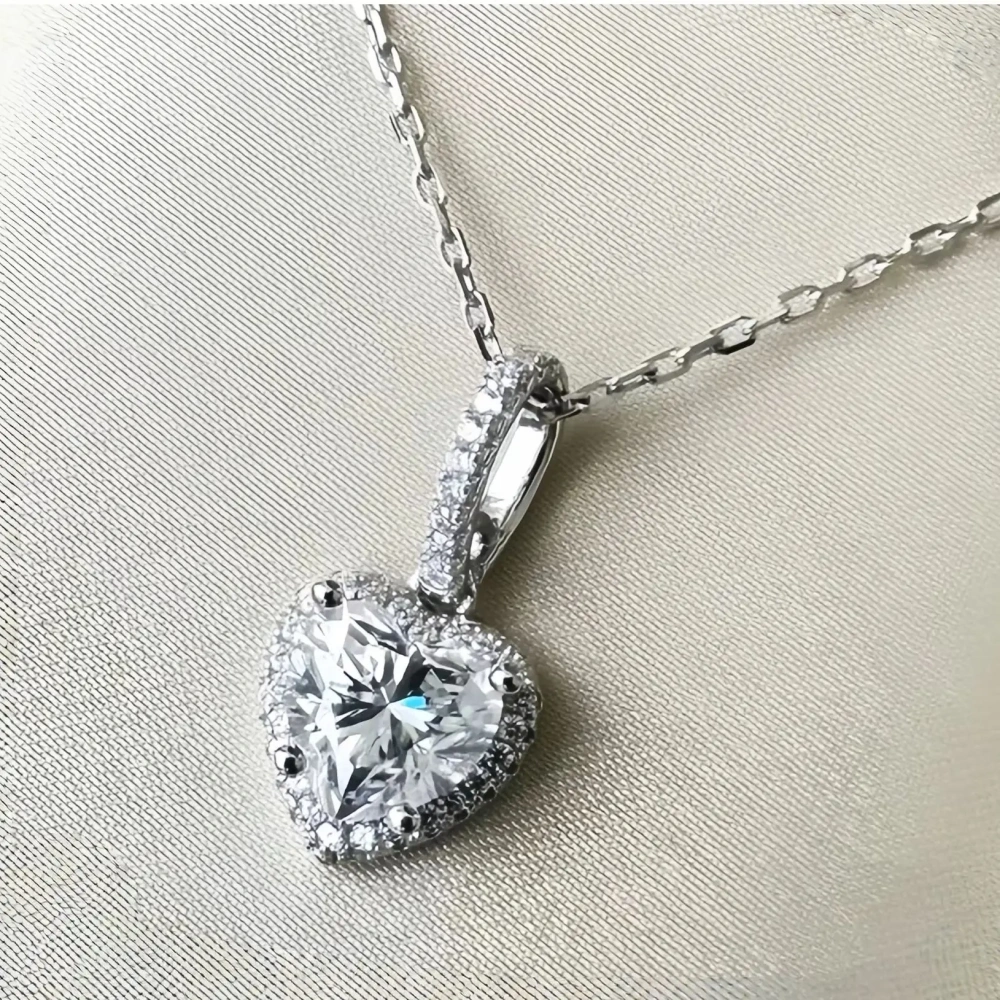 ShanLover Brand Moissanite Necklace for Women S925 Sterling Silver Moissanite Diamond Love Heart Shape Pendant Necklace Jewelry