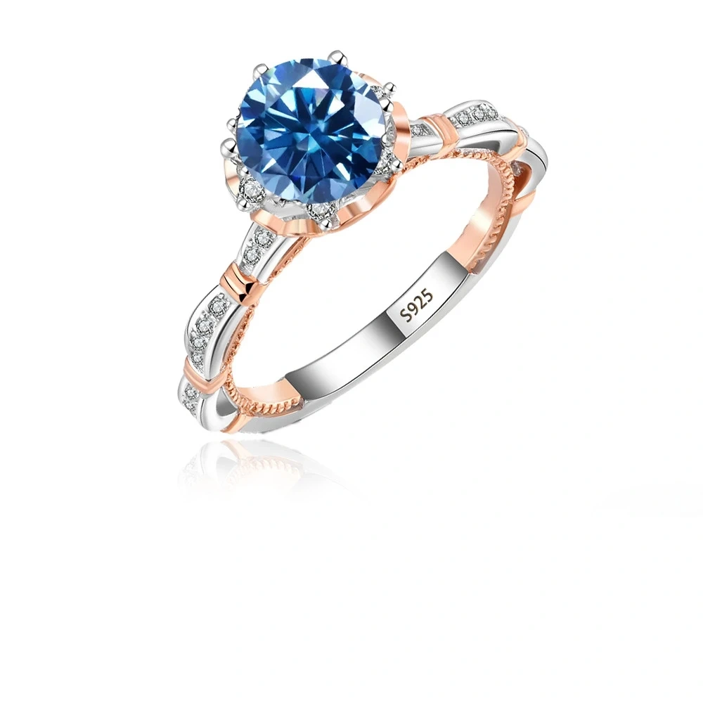 Winkin Winsins 925 sterling silver Moissan diamond ring, Princess on the Run, six-prong luxury 1-carat