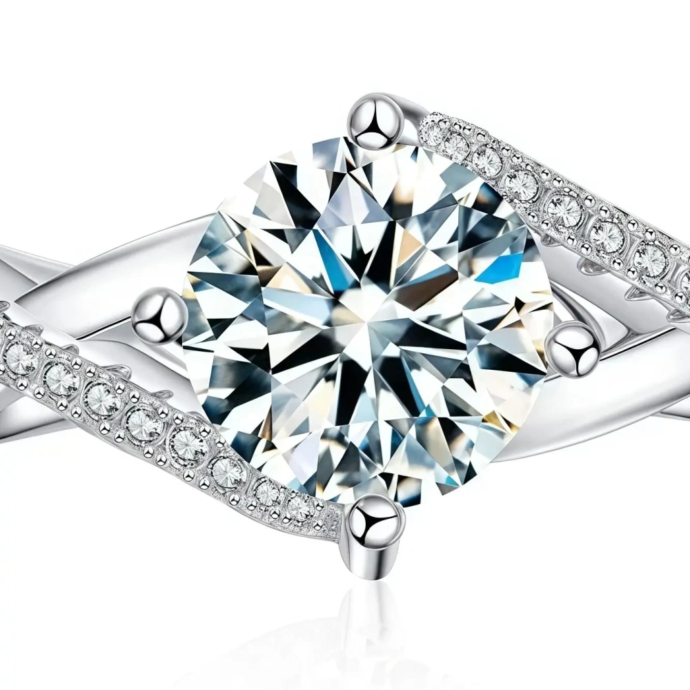 ShanLover Brand round Moissanite Ring S925 Sterling Silver Engagement Wedding Diamond Ring Elegant Jewelry for Women