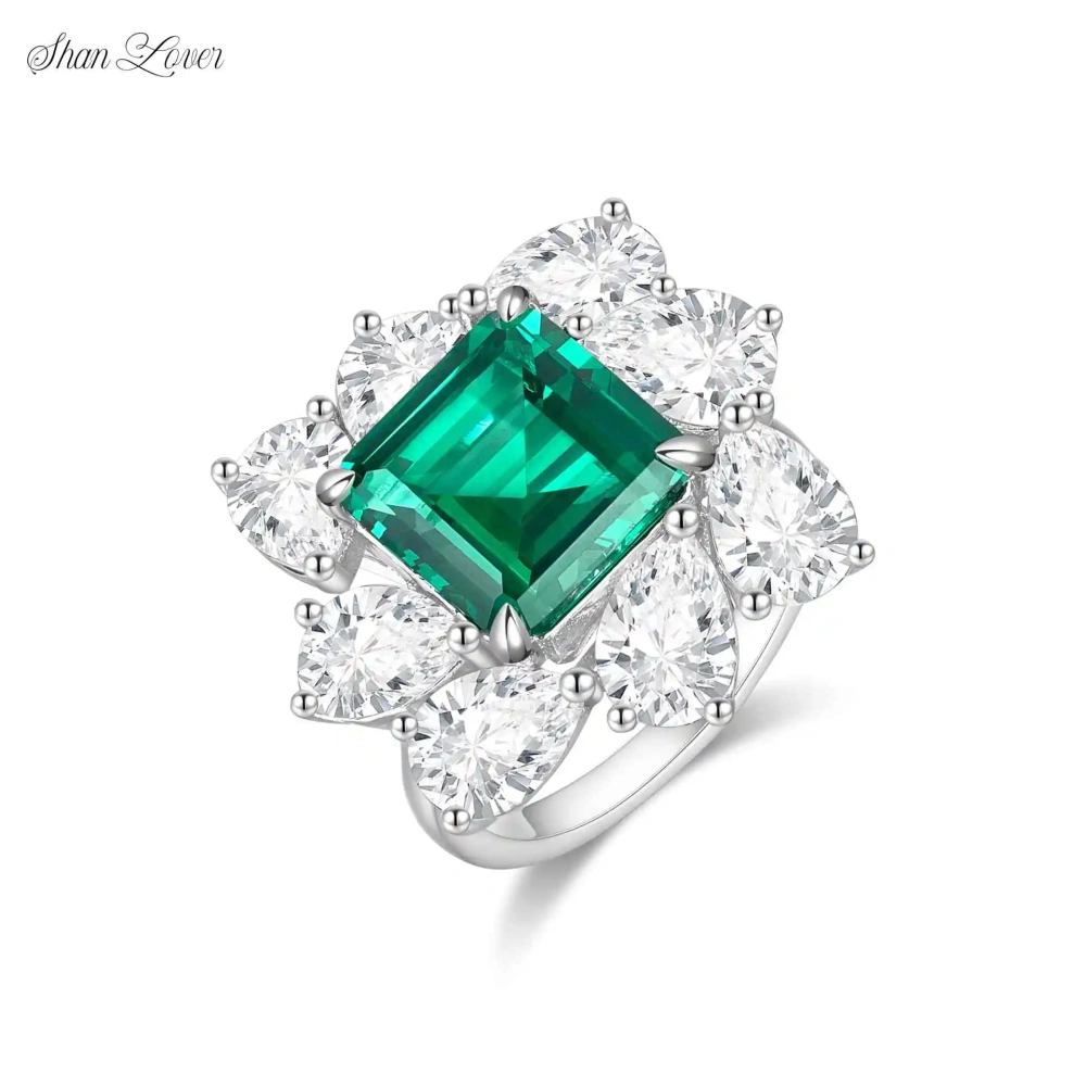 ShanLover Brand Luxury S925 Real 925 Sterling Silver Ring for Women Green Gemstones Embedded Fashion Rings Jewelry Accessory
