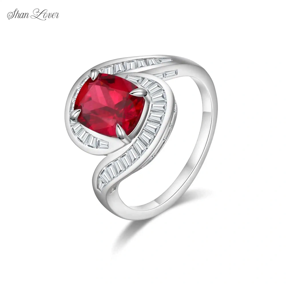 ShanLover Brand High End Light Luxury 925 Sterling Silver Ruby Diamond Ring for Women Rare Fade-resistant Jewelry Accessory
