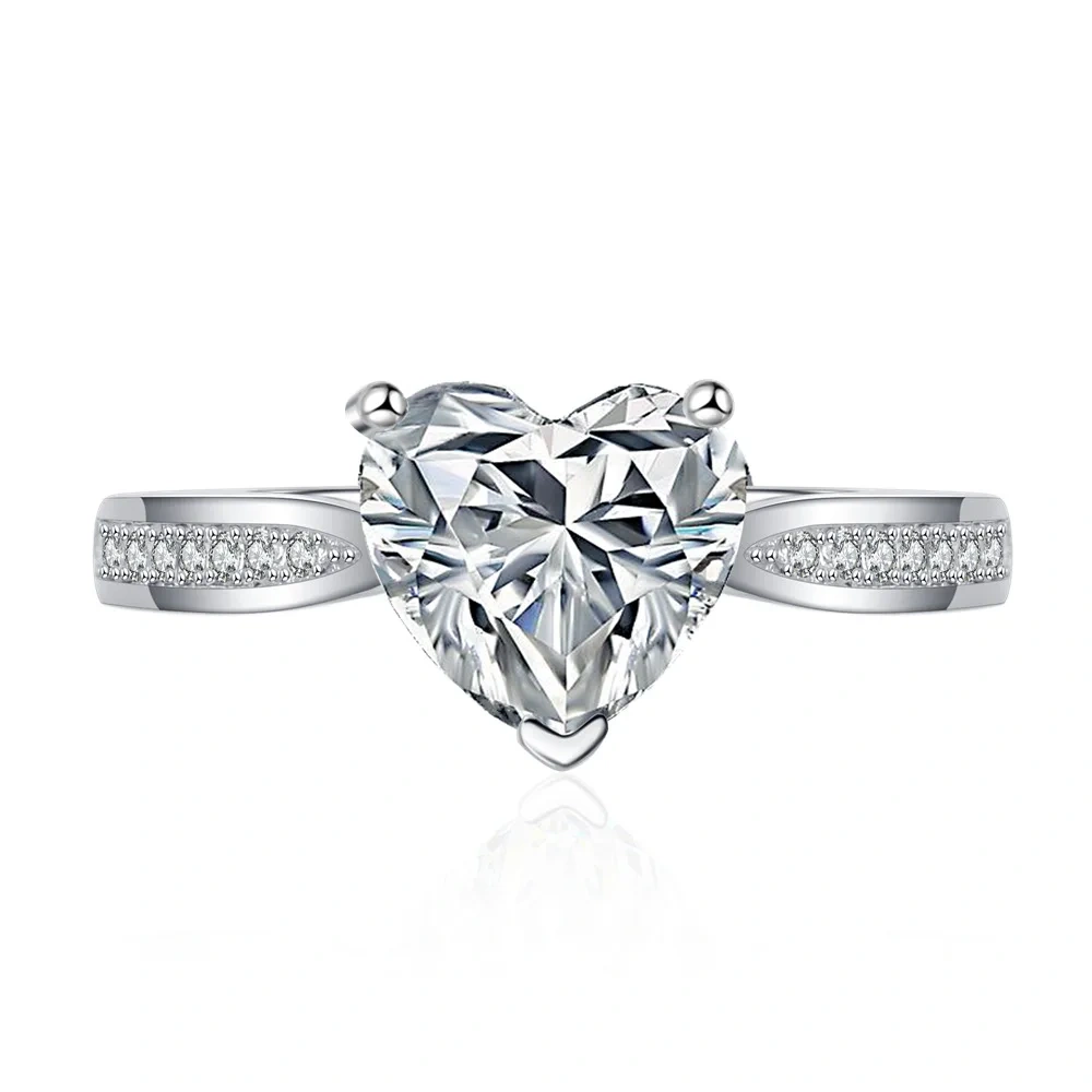 ShanLover Brand Luxury Brand Designer 2 Carat Heart Moissanite Diamond Ring Set S925 Sterling Silver Moissanite Diamond  Jewelry