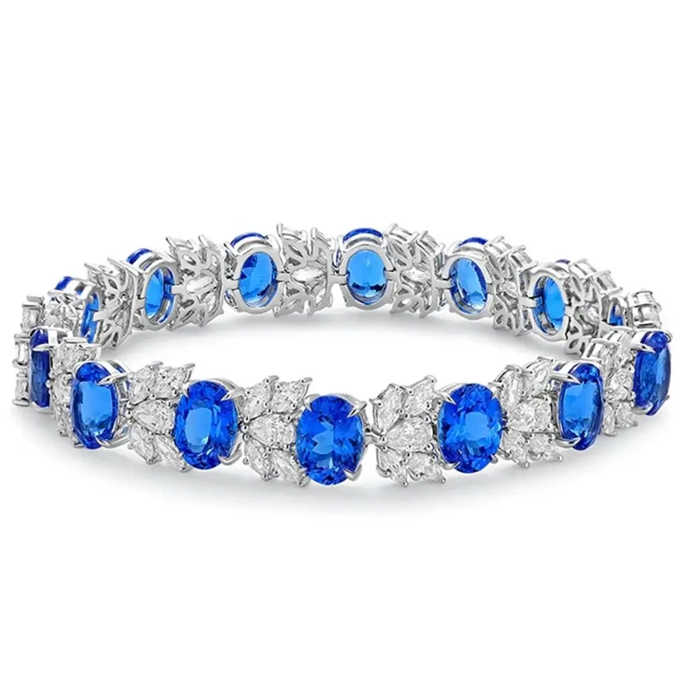ShanLover Brand 20.23ct Blue Lab Grown Gemstones Bracelet For Women CMA Certificate 925 Sterling Silver Bracelet Jewelry