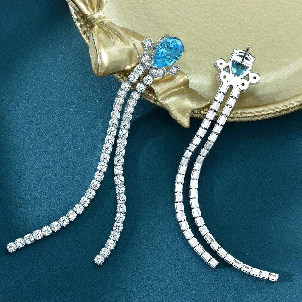 Winkin Winsin 925 Sterling Silver 1.5ct Water Drop Lab Grown Gemstones High Carbon Diamond Earrings For Women Long Style