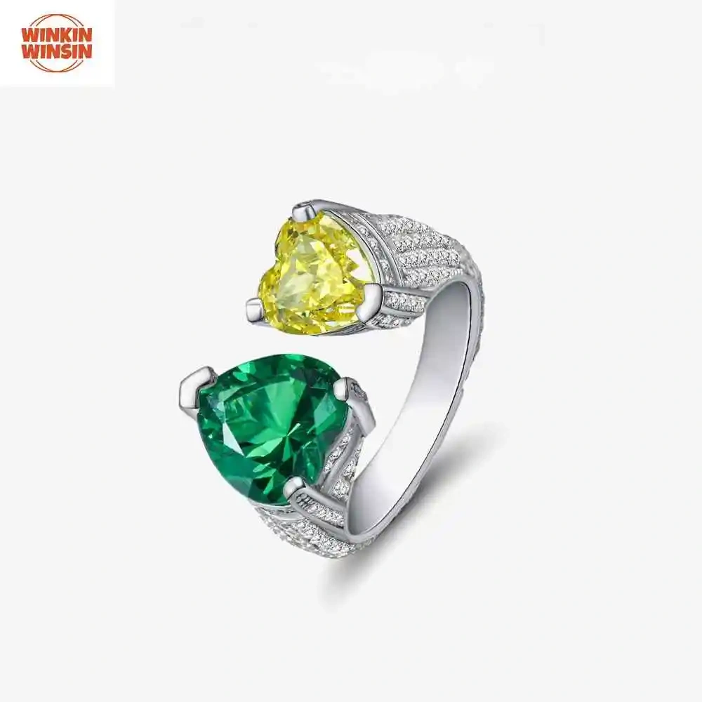 Winkin Winsin Sterling Silver Contrast Color 4ct Heart Shape 8*8 Ice Flower Cut High Carbon Diamond Ring For Women