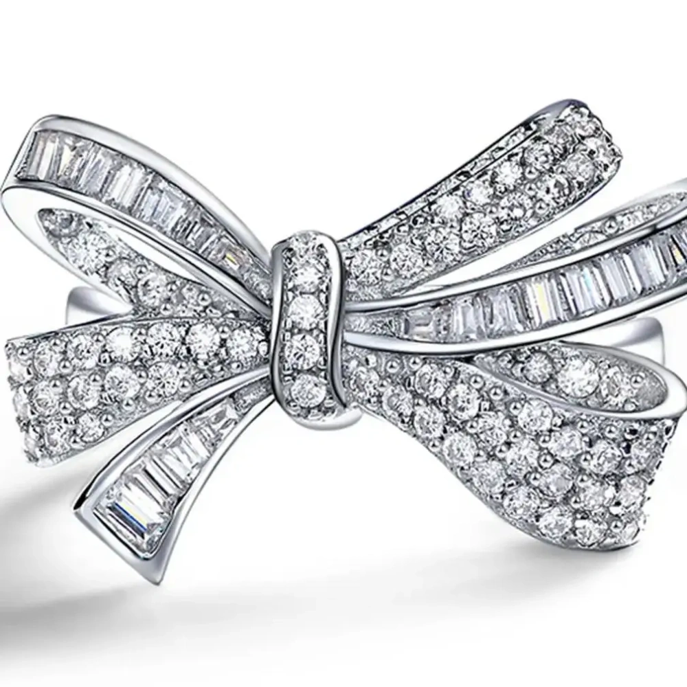 Winkin Winsin New White Butterfly Bow 925 Sterling Silver Ring Fine Jewelry Lab Grown Gemstones High Carbon Diamond Ring