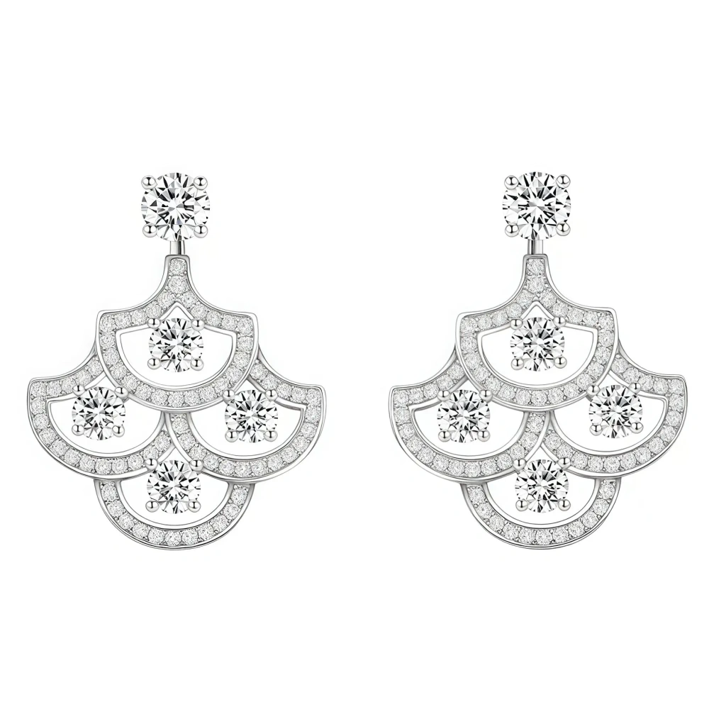 ShanLover Brand 5A Level 925 Sterling Silver Fan Shaped Stud Earrings with Full-Diamond Hollow Design Earrings Jewelry