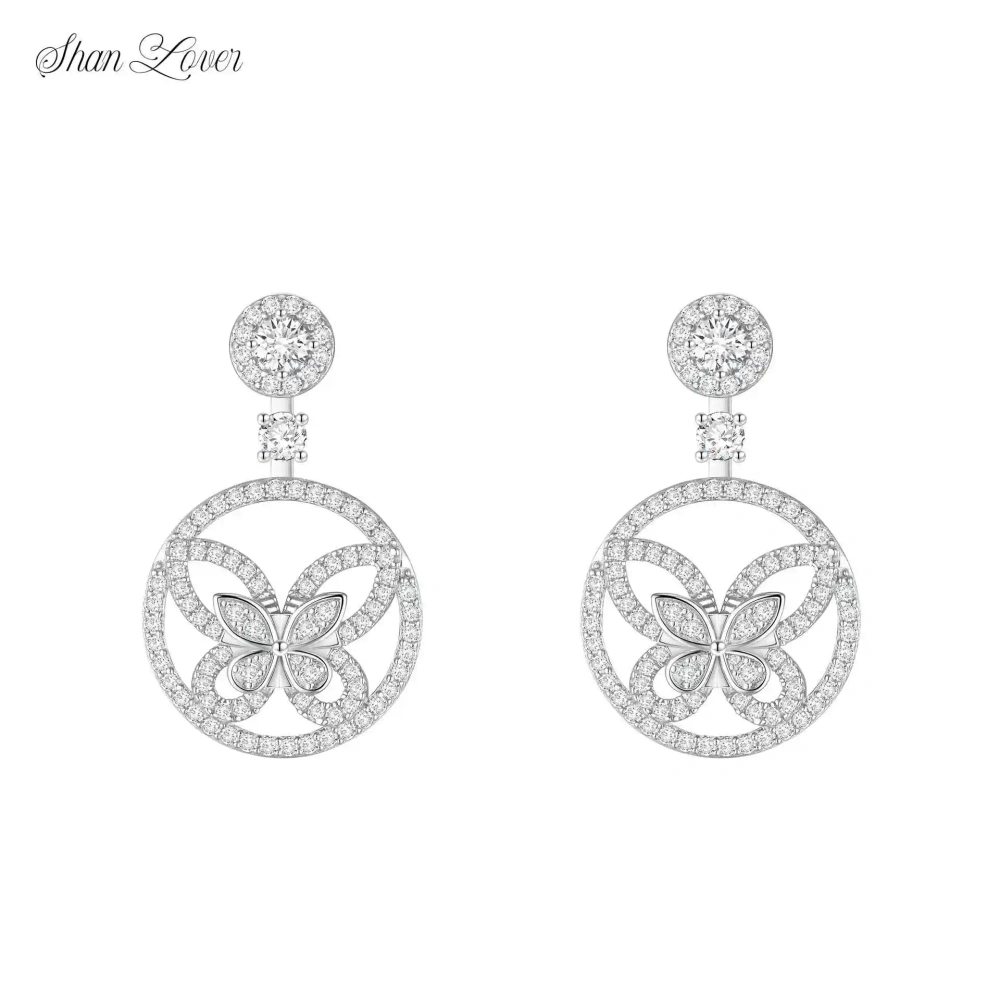 ShanLover Brand Real 925 Sterling Silver Circular Butterfly Zircon Stud Earrings Luxury Quality Fashion Drop Earrings Jewelry