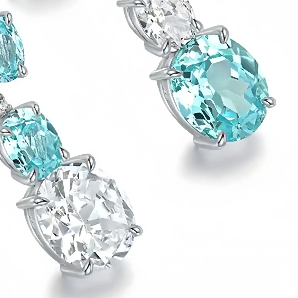 ShanLover Brand Lab Grown Paraiba Gemstones Drop Earrings Blue Tourmaline 925 Sterling Silver Stud Pendant Earrings for Women