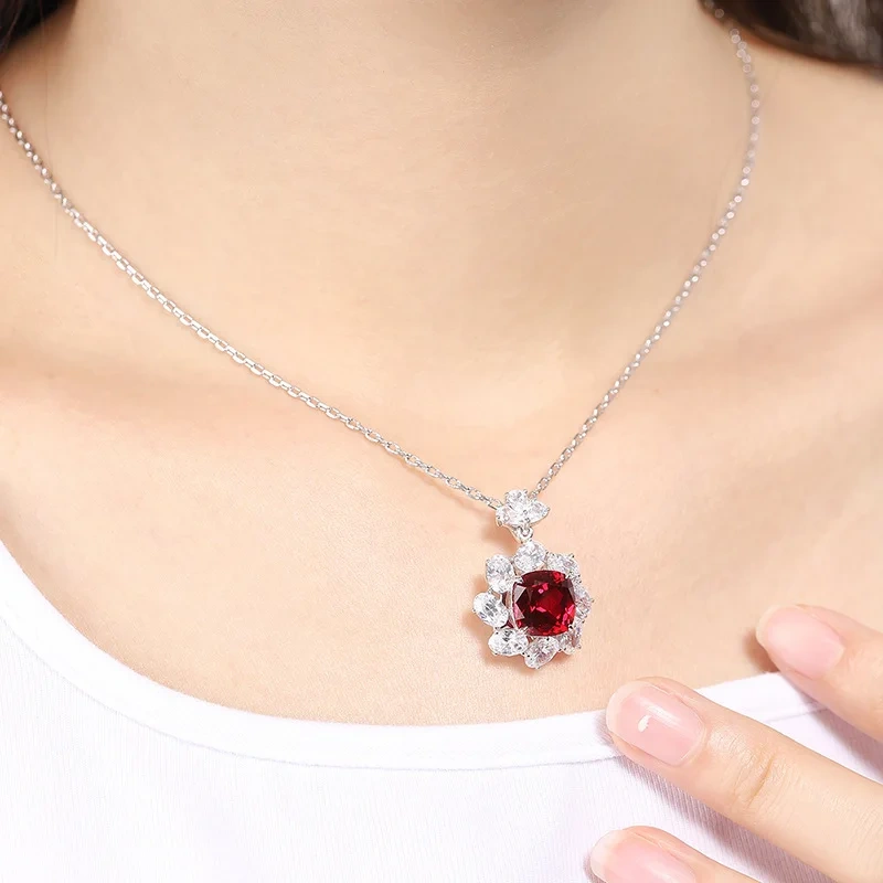 ShanLover Brand Brand Wedding Ring Laboratory-grown Pigeon Blood Red Gemstone Elegant Lab Grown Gemstones Ladies Necklace
