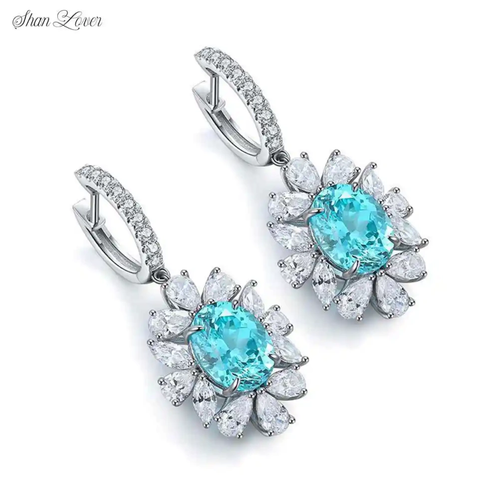 ShanLover Brand Luxury S925 925 Sterling Silver 8.5Carat Lab Grown Gemstones Inlaid Group Earrings Jewelry for Women