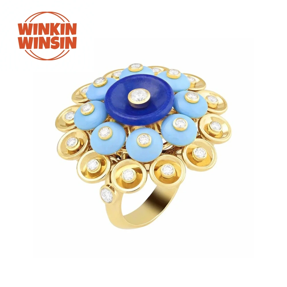 Winkin Winsin Luxury Brand S925 925 Sterling Silver Ring For Women 18k Gold Plated Jewellery Carbon Diamond Gemstones Jewelry