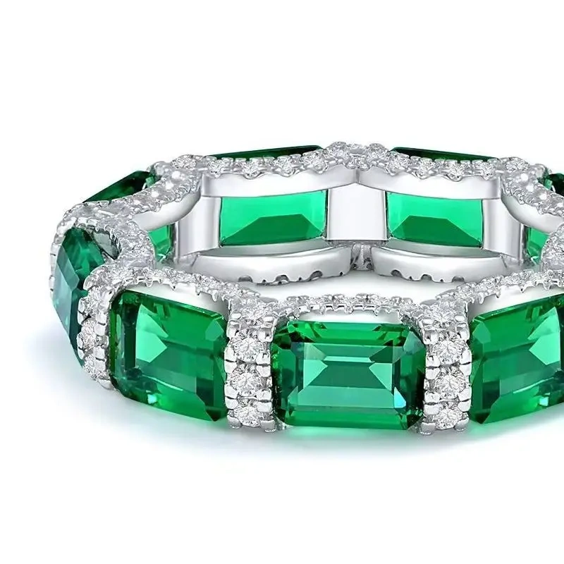 Winkin Winsin 925 Sterling Silver Ring 1ct Synthetic Emerald Lab Grown Gemstones High Carbon Diamond Ring for Women Jewelry